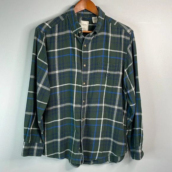 CHAPS Mens Plaid Flannel Button Down Shirt Green Navy Long Sleeve Pocket Logo L - Picture 14 of 14